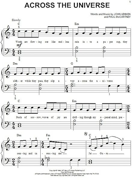 open zoom image for Across The Universe - Big Note Piano, New, Main