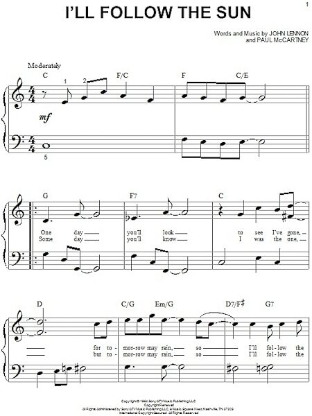 open zoom image for I'll Follow The Sun - Big Note Piano, New, Main