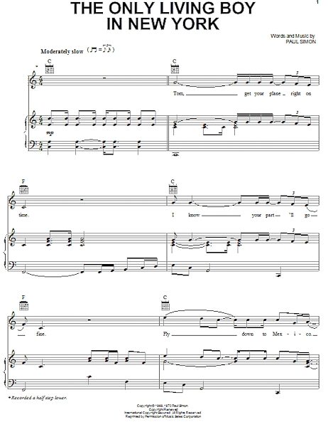open zoom image for The Only Living Boy In New York - Piano/Vocal/Guitar, New, Main