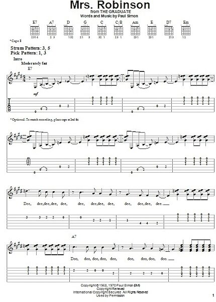 open zoom image for Mrs. Robinson - Easy Guitar with TAB, New, Main