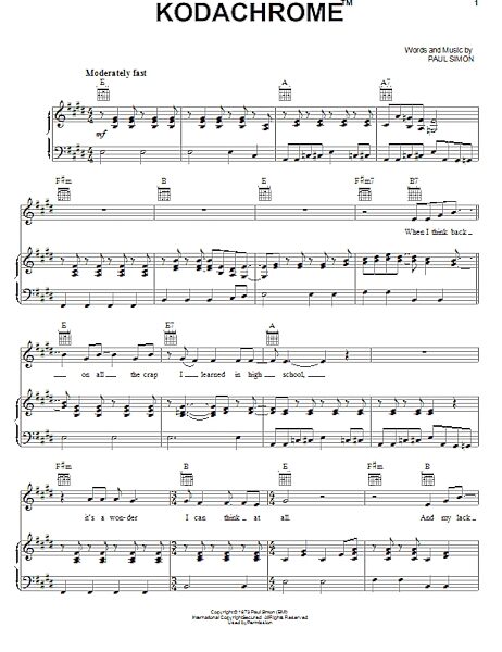 open zoom image for Kodachrome - Piano/Vocal/Guitar, New, Main