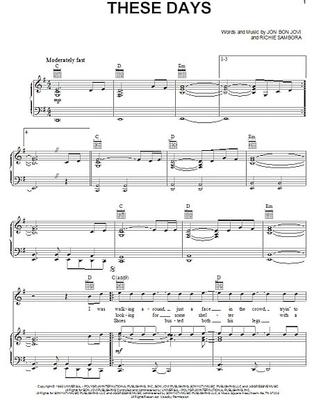 open zoom image for These Days - Piano/Vocal/Guitar, New, Main
