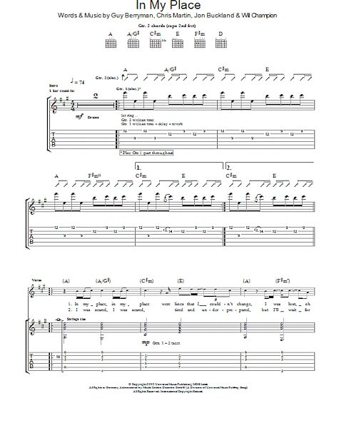 open zoom image for In My Place - Guitar TAB, New, Main