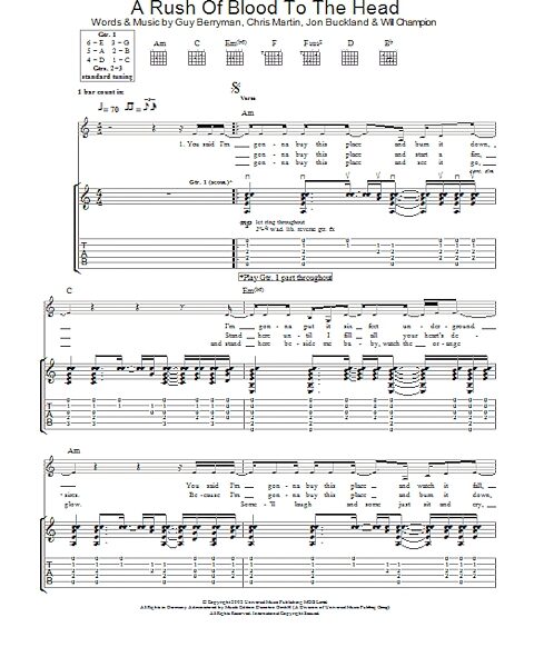 open zoom image for A Rush Of Blood To The Head - Guitar TAB, New, Main