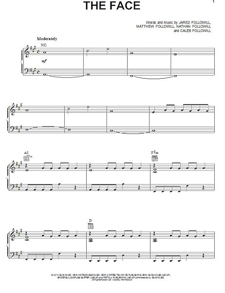 open zoom image for The Face - Piano/Vocal/Guitar, New, Main