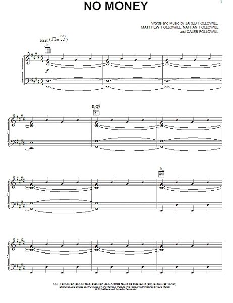 open zoom image for No Money - Piano/Vocal/Guitar, New, Main