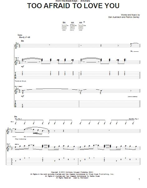 open zoom image for Too Afraid To Love You - Guitar TAB, New, Main