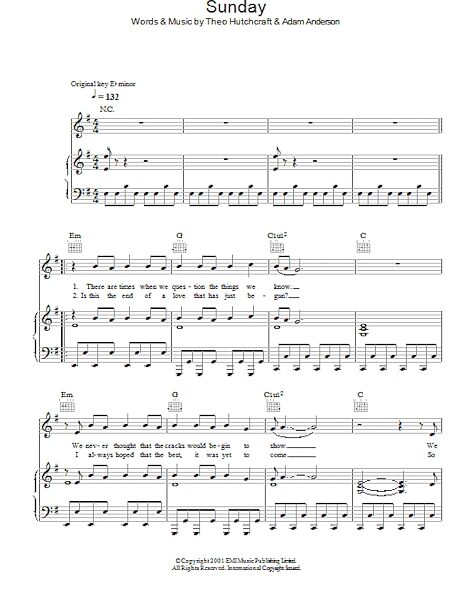 open zoom image for Sunday - Piano/Vocal/Guitar, New, Main