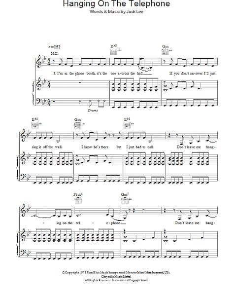 open zoom image for Hanging On The Telephone - Piano/Vocal/Guitar, New, Main