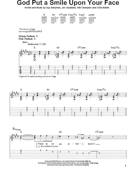 open zoom image for God Put A Smile Upon Your Face - Easy Guitar with TAB, New, Main