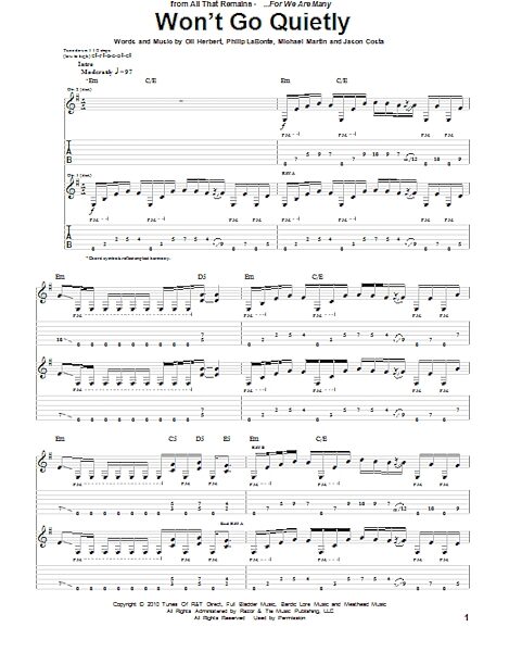open zoom image for Won't Go Quietly - Guitar TAB, New, Main