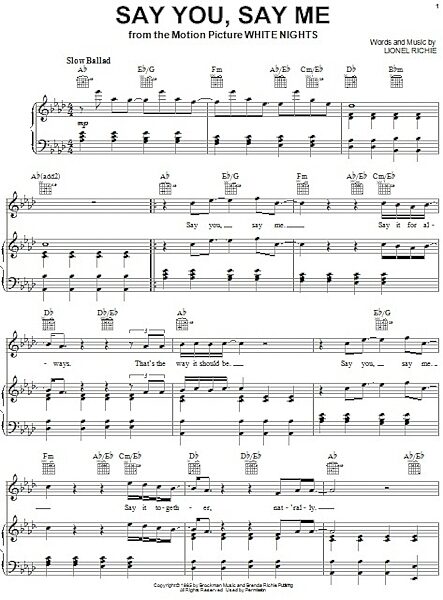 open zoom image for Say You, Say Me - Piano/Vocal/Guitar, New, Main