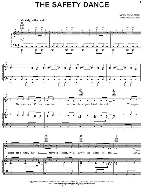 open zoom image for The Safety Dance - Piano/Vocal/Guitar, New, Main