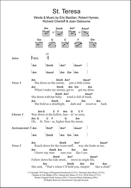 open zoom image for St. Teresa - Guitar Chords/Lyrics, New, Main