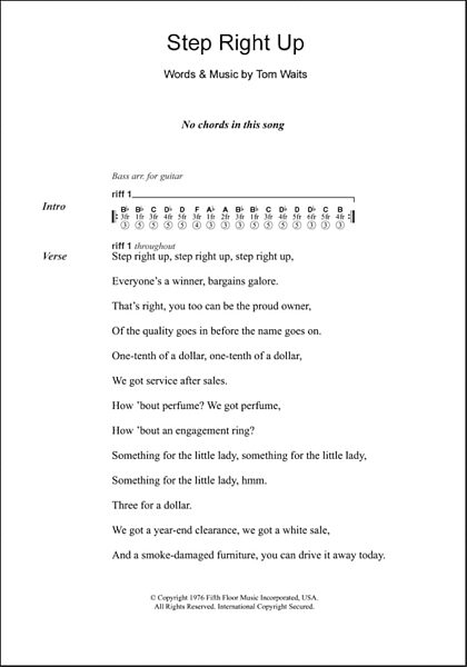 open zoom image for Step Right Up - Guitar Chords/Lyrics, New, Main