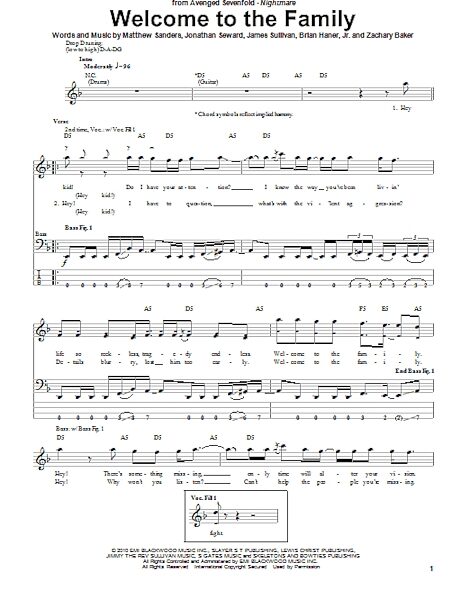 open zoom image for Welcome To The Family - Bass Tab, New, Main