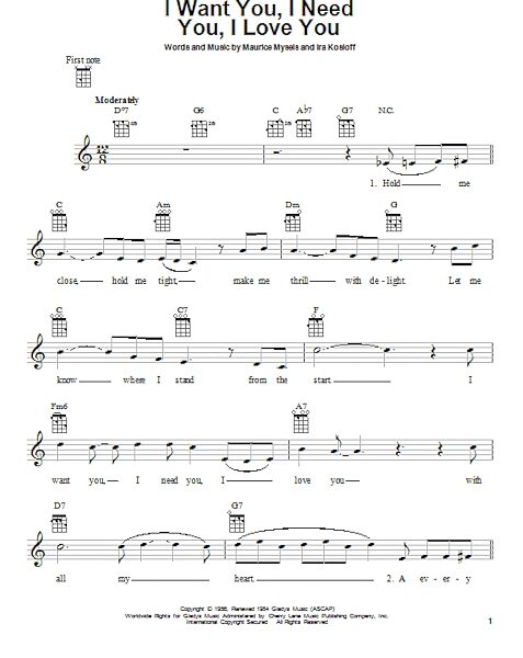 open zoom image for I Want You, I Need You, I Love You - Ukulele, New, Main