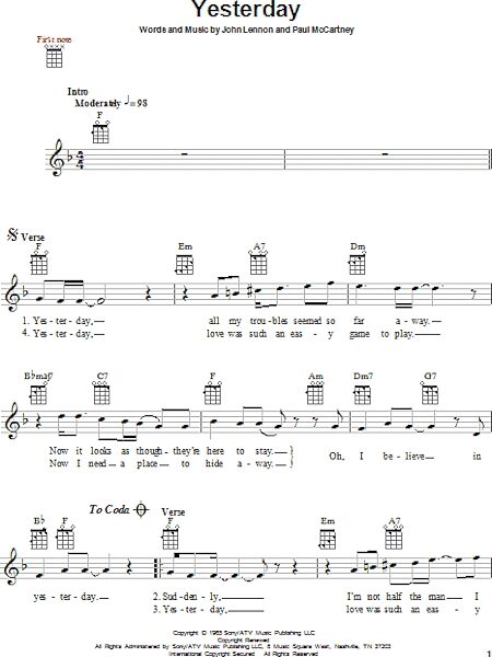 open zoom image for Yesterday - Ukulele, New, Main