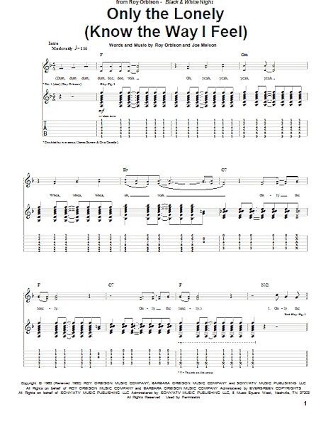 open zoom image for Only The Lonely (Know The Way I Feel) - Guitar TAB, New, Main