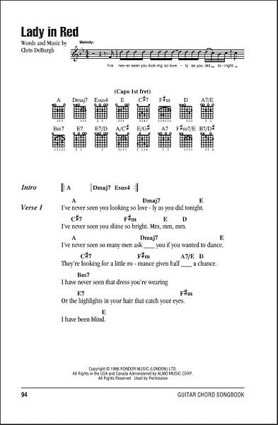 open zoom image for Lady In Red - Guitar Chords/Lyrics, New, Main