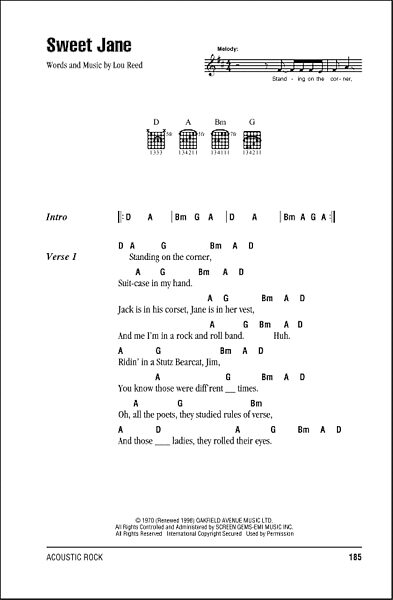 open zoom image for Sweet Jane (Intro) - Guitar Chords/Lyrics, New, Main