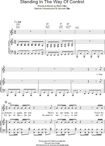 open zoom image for Standing In The Way Of Control - Piano/Vocal/Guitar, New, Main