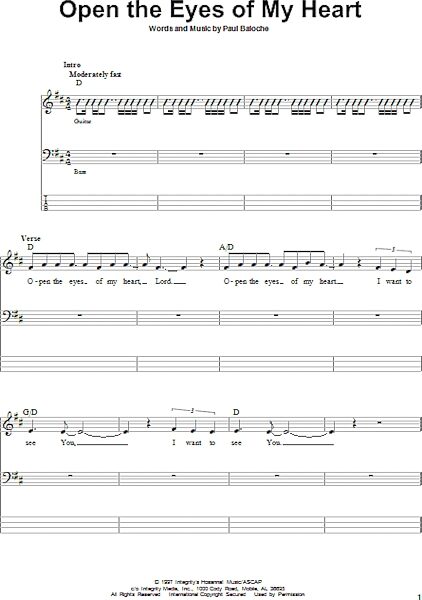 open zoom image for Open The Eyes Of My Heart - Bass Tab, New, Main