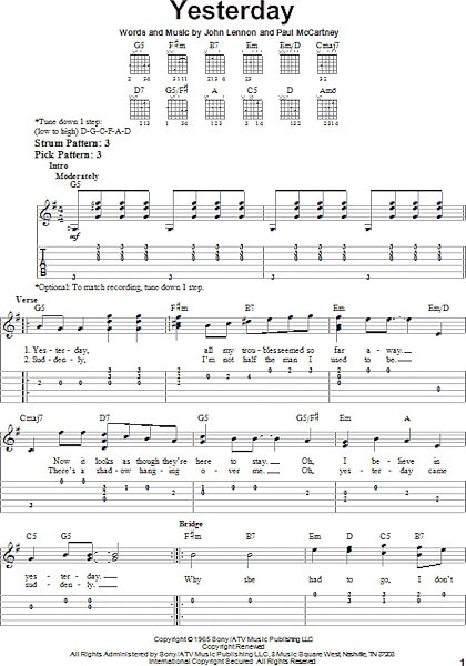 open zoom image for Yesterday - Easy Guitar with TAB, New, Main