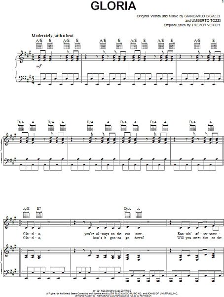 open zoom image for Gloria - Piano/Vocal/Guitar, New, Main