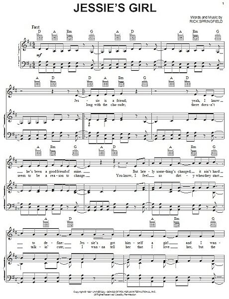 open zoom image for Jessie's Girl - Piano/Vocal/Guitar, New, Main