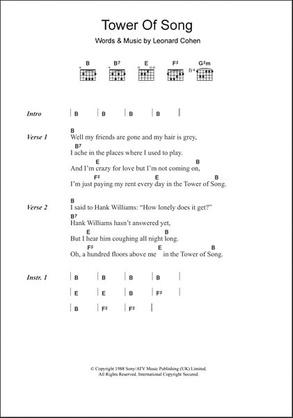 open zoom image for Tower Of Song - Guitar Chords/Lyrics, New, Main