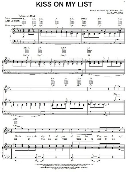 open zoom image for Kiss On My List - Piano/Vocal/Guitar, New, Main