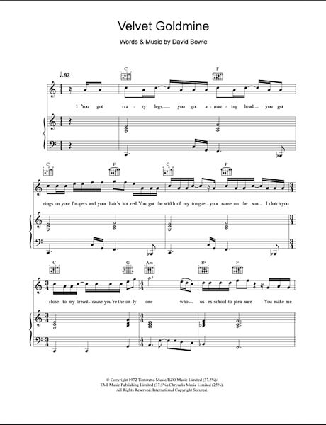 open zoom image for Velvet Goldmine - Piano/Vocal/Guitar, New, Main