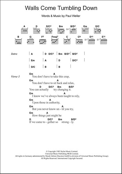 open zoom image for Walls Come Tumbling Down - Guitar Chords/Lyrics, New, Main