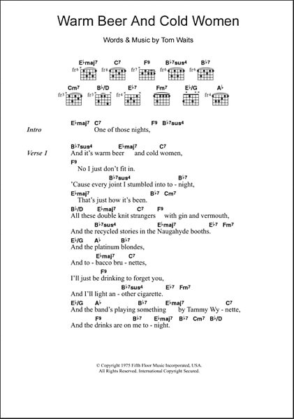 open zoom image for Warm Beer And Cold Women - Guitar Chords/Lyrics, New, Main