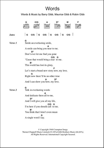 open zoom image for Words - Guitar Chords/Lyrics, New, Main