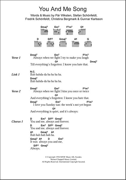 open zoom image for You And Me Song - Guitar Chords/Lyrics, New, Main
