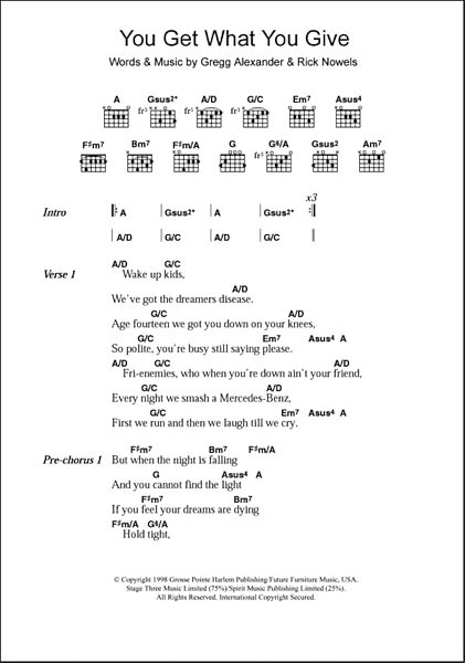 open zoom image for You Get What You Give - Guitar Chords/Lyrics, New, Main
