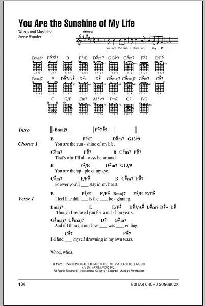 open zoom image for You Are The Sunshine Of My Life - Guitar Chords/Lyrics, New, Main