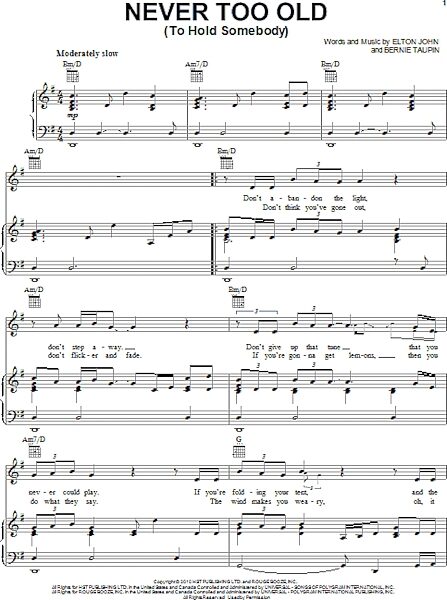 open zoom image for Never Too Old (To Hold Somebody) - Piano/Vocal/Guitar, New, Main