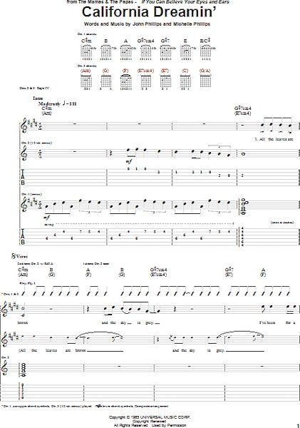 open zoom image for California Dreamin' - Guitar TAB, New, Main