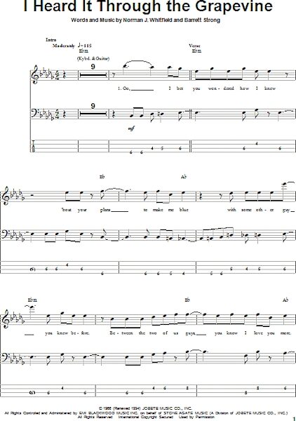 open zoom image for I Heard It Through The Grapevine - Bass Tab, New, Main