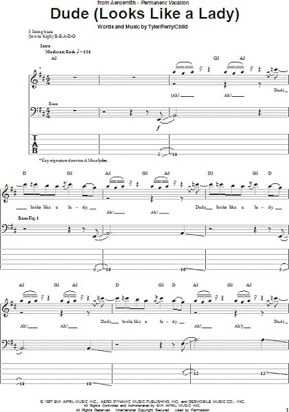 open zoom image for Dude (Looks Like A Lady) - Bass Tab, New, Main
