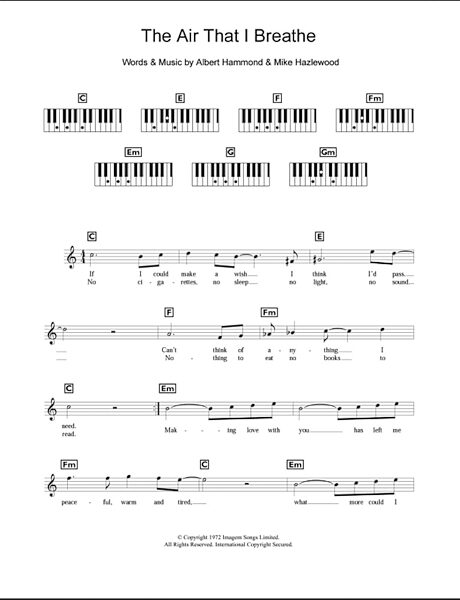 open zoom image for The Air That I Breathe - Piano Chords/Lyrics, New, Main