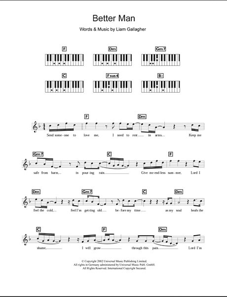 open zoom image for Better Man - Piano Chords/Lyrics, New, Main