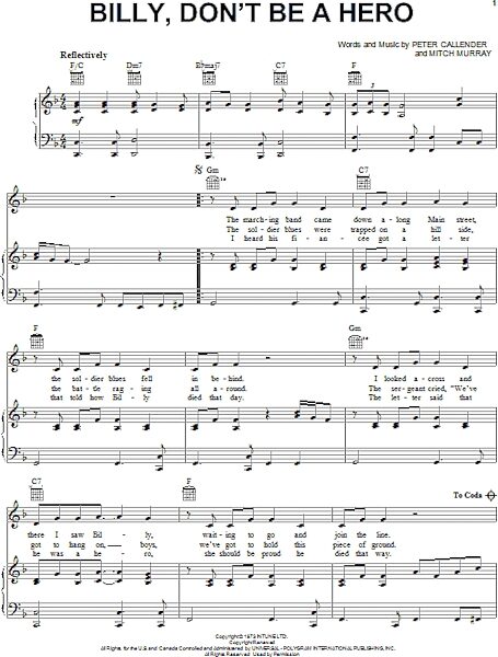 open zoom image for Billy, Don't Be A Hero - Piano/Vocal/Guitar, New, Main