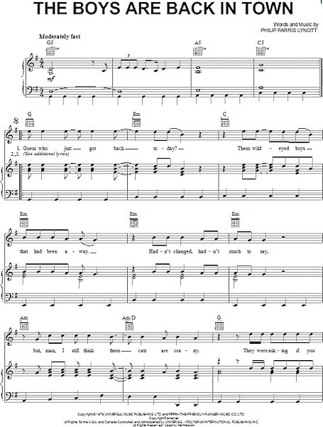 open zoom image for The Boys Are Back In Town - Piano/Vocal/Guitar, New, Main