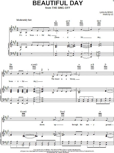 open zoom image for Beautiful Day - Piano/Vocal/Guitar, New, Main