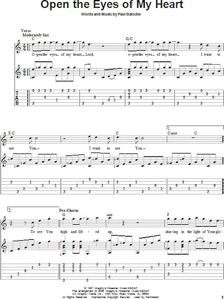 open zoom image for Open The Eyes Of My Heart - Solo Guitar, New, Main