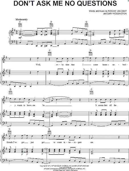 open zoom image for Don't Ask Me No Questions - Piano/Vocal/Guitar, New, Main